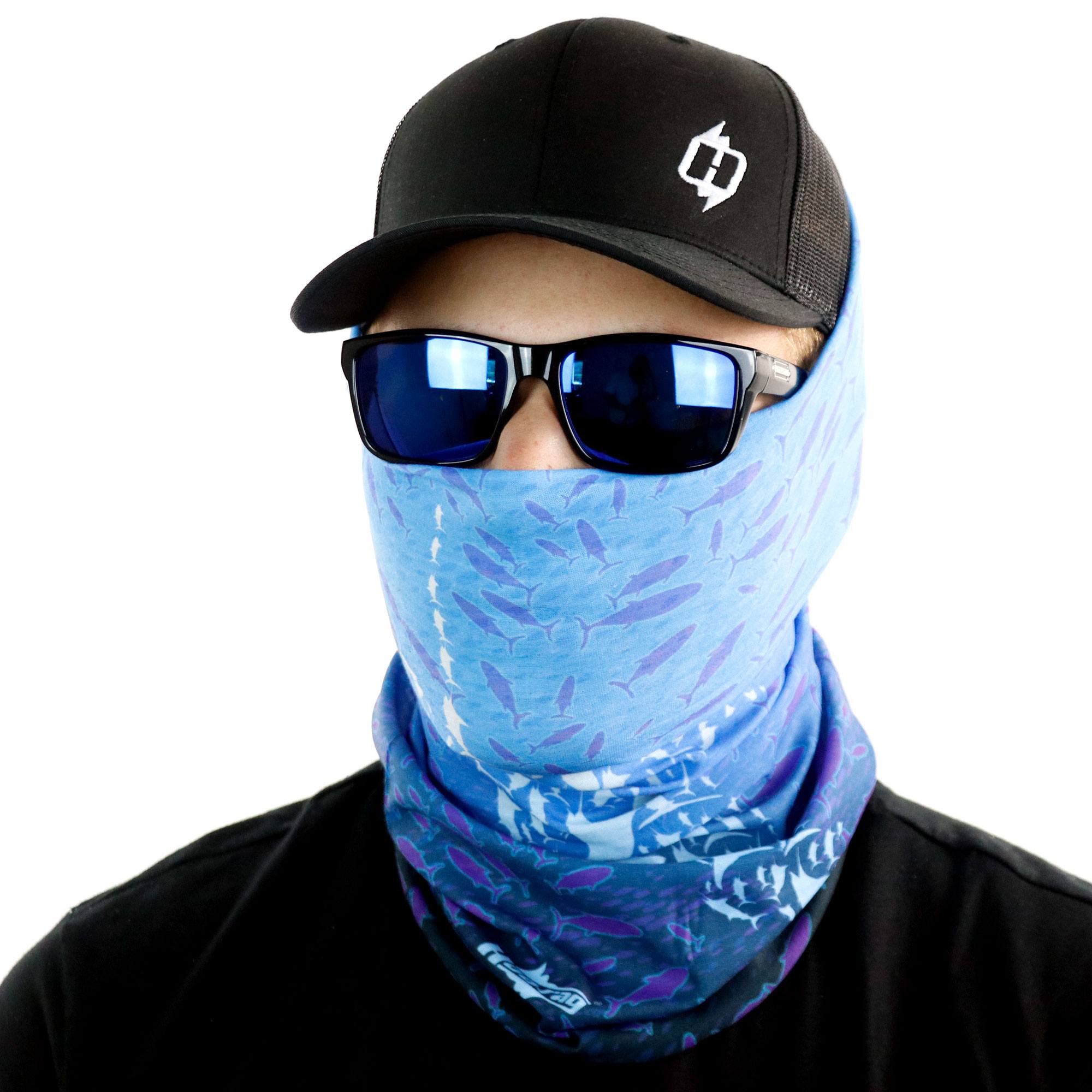 UV Face Mask Headwear Fishing Gator Bandana Scarf Neck Seamless Cover Blue Tuna 