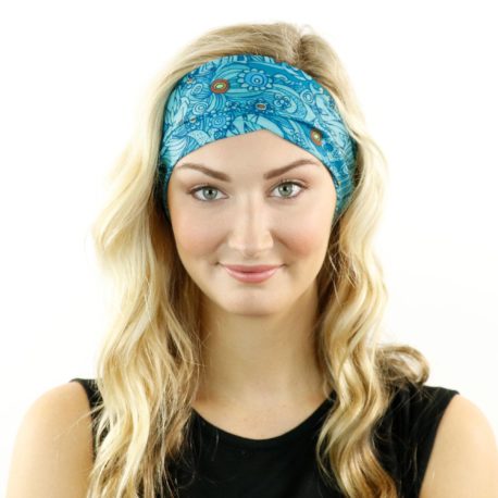 aquamarine blue floral headband bandana model shot