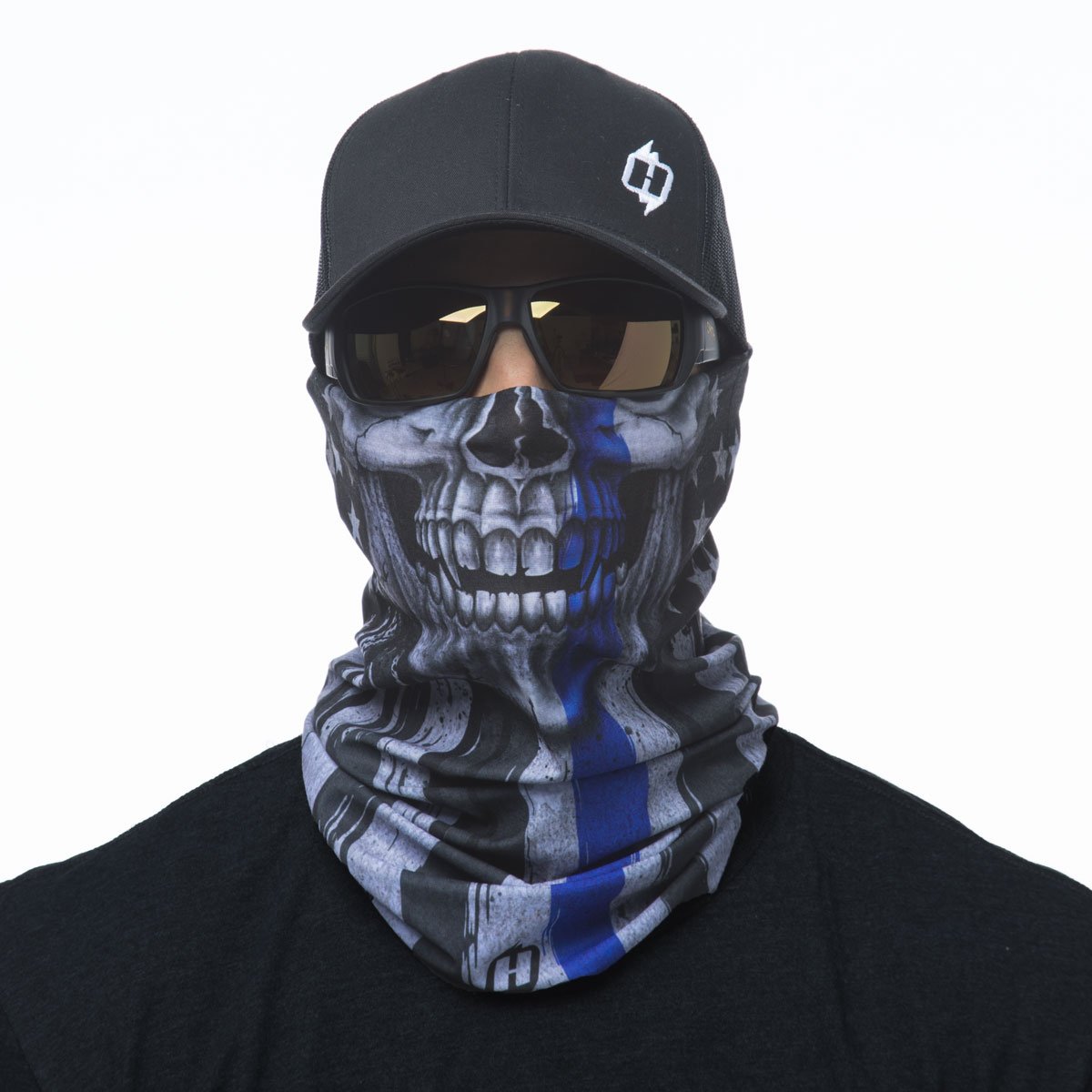Thin Blue Line USA Flag Irish Harp Neck Gaiter Protect Against Particals Outdoor Head Wraps Face Mouth Mask Bandana Windproof Sports Mask Multifunctional Face Scarf Balaclava 