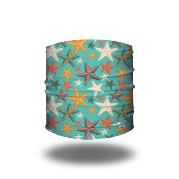 Headband with starfish in different colors on a teal background