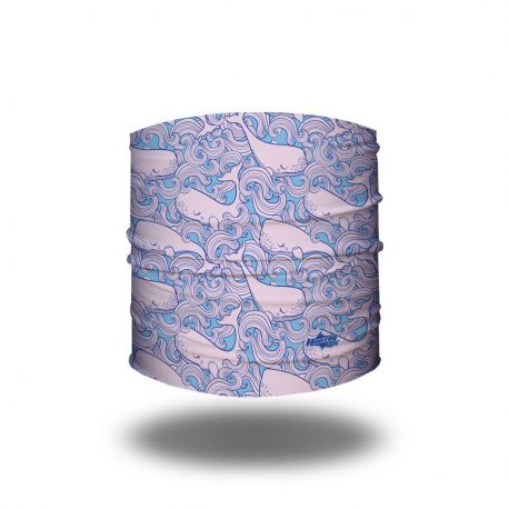Headband in shades of pink and blue featuring whales and waves