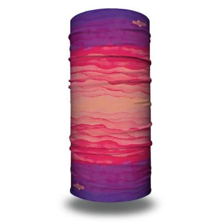 Image of a tubular bandana in a pink and purple pattern