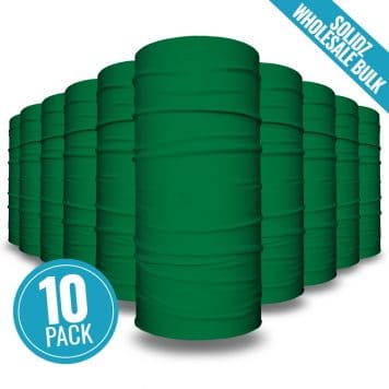 image of 10 tubular bandanas with a note that this is a 10 pack of green bandanas