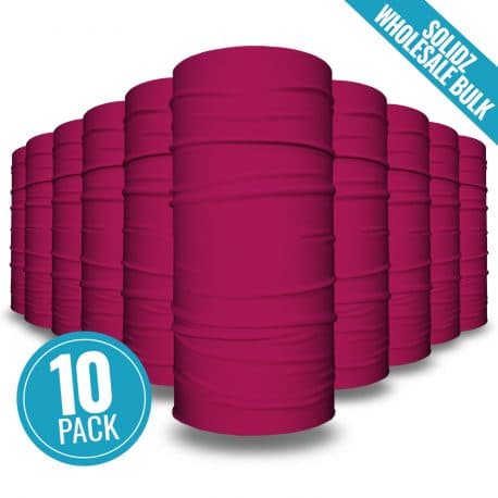 image of 10 tubular bandanas with a note that this is a 10 pack of plum colored bandanas