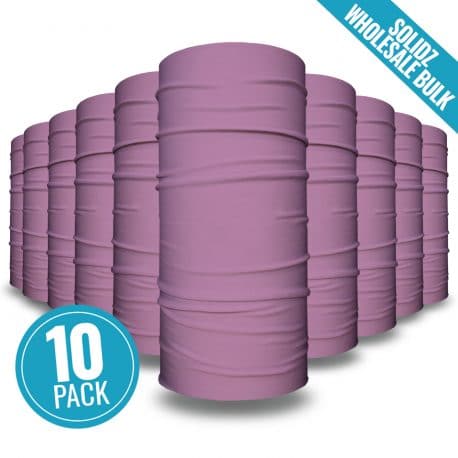 image of 10 tubular bandanas with a note that this is a 10 pack of purple bandanas
