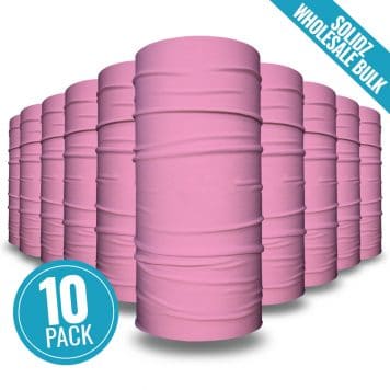 image of 10 tubular bandanas with a note that this is a 10 pack of light pink bandanas
