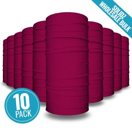 image of 10 tubular bandanas with a note that this is a 10 pack of wine colored bandanas