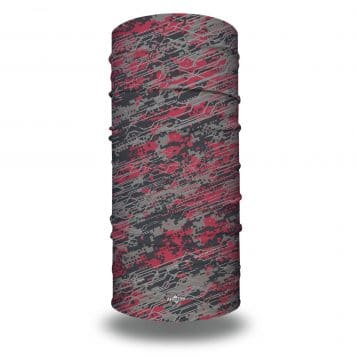 Image of a tubular bandana in a pink and gray pattern