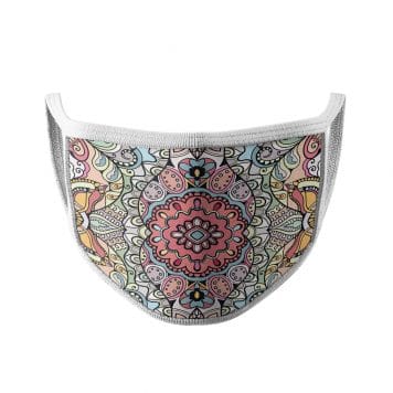 image of an ear loop face mask with a mandala design in pastel shades.