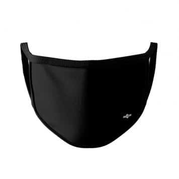 image of an ear loop face mask in solid black with black trim