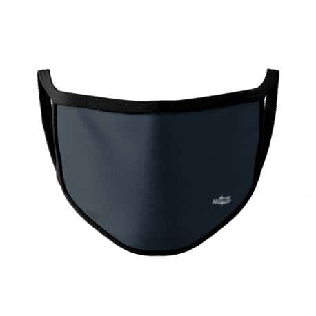 image of an ear loop face mask in a solid navy blue color with black trim.
