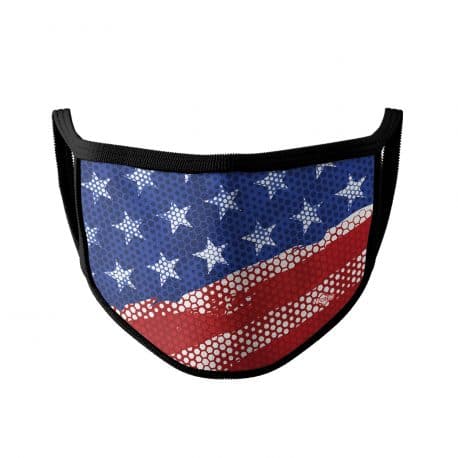 image on an american flag ear loop face mask with black trim