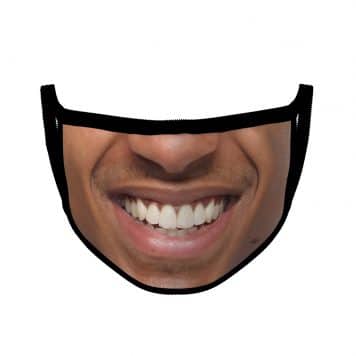 image of an ear loop face mask with a smile design