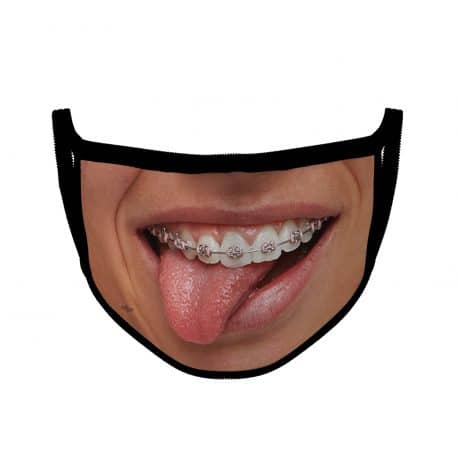 image of an ear loop face mask with a smile design
