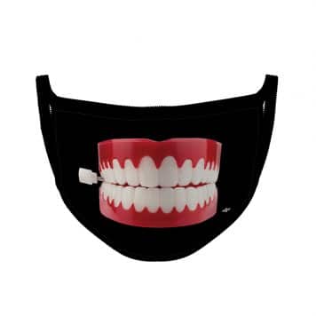 image of an ear loop face mask featuring a chatterbox on black background