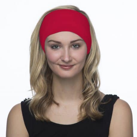 female model in a red headband