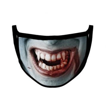 image of an an ear loop face mask with a vampire smile design