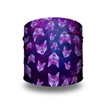 image of a headband with a purple galaxy background and kitty faces